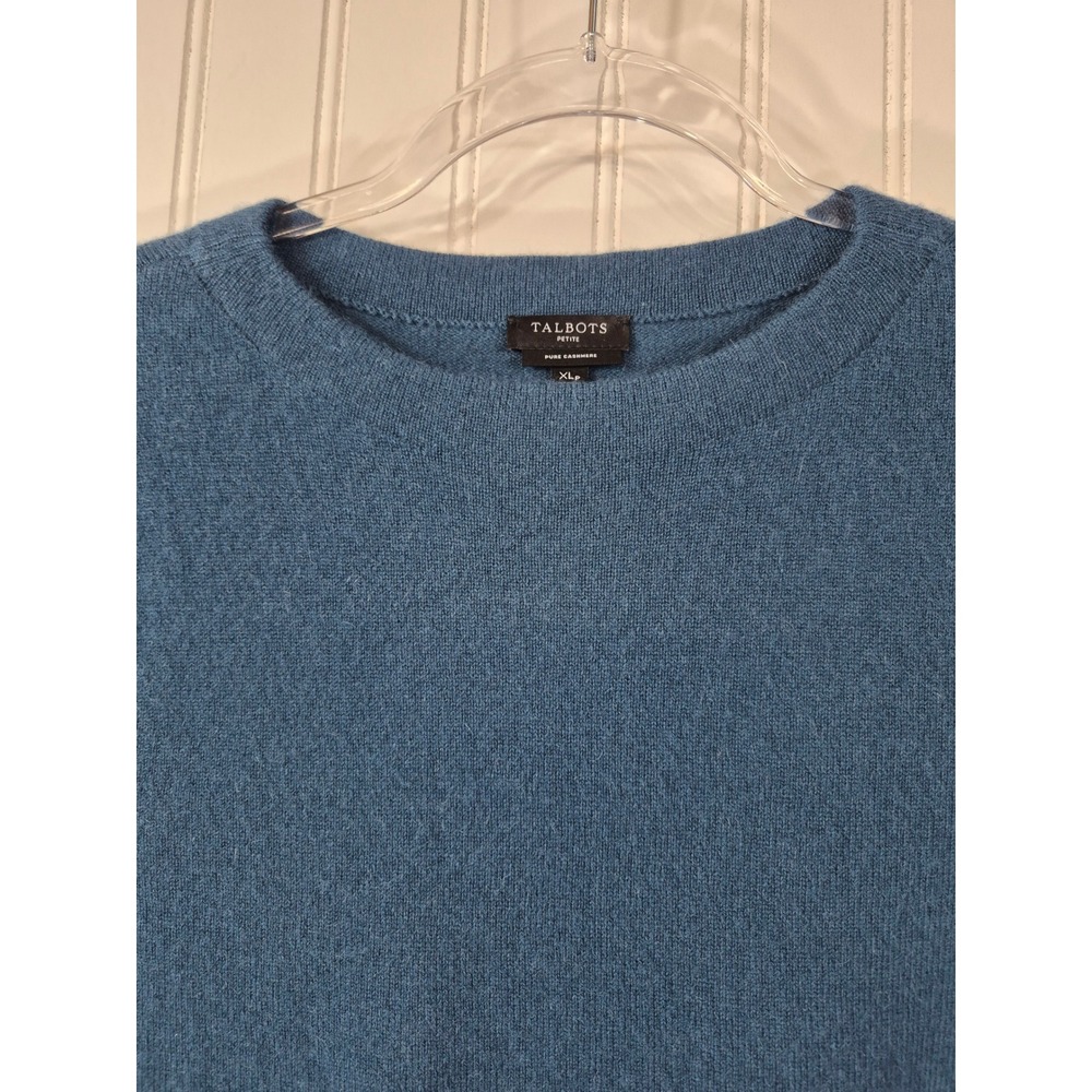 Talbots 100% Pure Cashmere Sweater XLP Teal Blue Crew Neck 3/4 Sleeve Knit - Picture 3 of 9